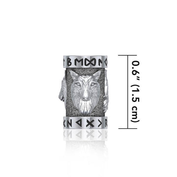 Wolf with Rune Symbol Silver Bead TBD366 - Jewelry